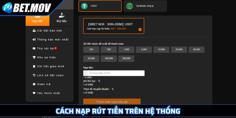 Cách nạp rút tiền trên hệ thống